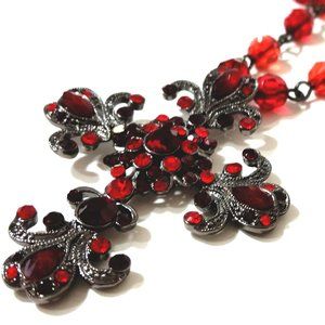 Red Rhinestone Cross w/Beaded Necklace